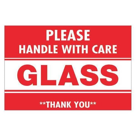 Tape Logic Tape Logic Labels, "Glass - Handle With Care, 2" x 3", Red/White, 500/Roll DL2164