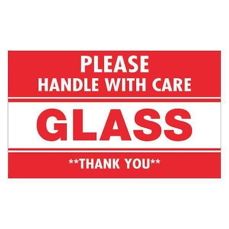 Tape Logic Tape Logic Labels, "Glass - Please Handle With Care", 3" x 5", Red/White, 500/Roll SCL566