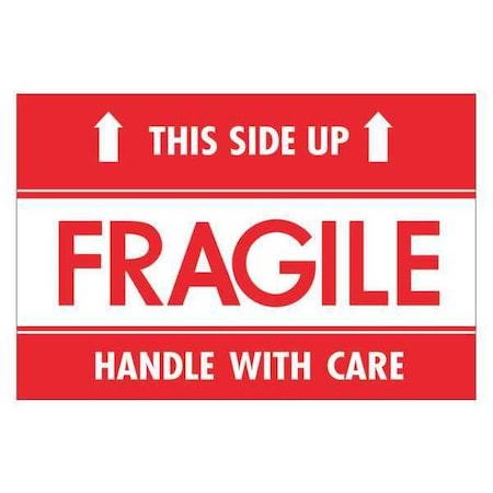 Tape Logic Tape Logic Labels, "Fragile - This Side Up - HWC", 2" x 3", Red/White, 500/Roll DL2156