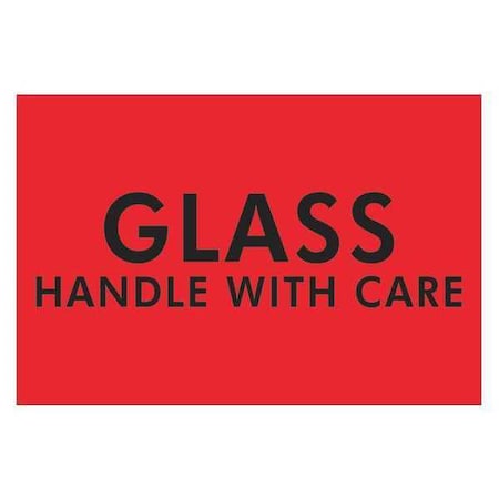 Tape Logic Tape Logic Labels, "Glass Handle With Care", 2" x 3", Fluorescent Red, 500/Roll DL3621
