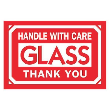 Tape Logic Tape Logic Labels, "Glass - Handle With Care - Thank You, 2" x 3", Red/White, 500/Roll DL1062