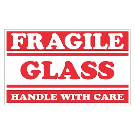 Tape Logic Tape Logic Labels, "Fragile - Glass - Handle with Care", 3" x 5", Red/White, 500/Roll SCL547