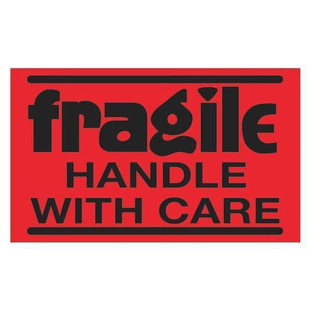 Tape Logic Tape Logic Labels, "Fragile Handle With Care", 3" x 5", Fluorescent Red, 500/Roll DL1071
