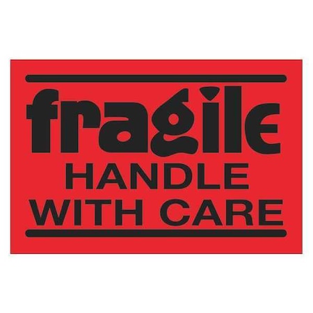 Tape Logic Tape Logic Labels, "Fragile Handle With Care", 2" x 3", Fluorescent Red, 500/Roll DL3601