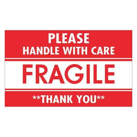 Tape Logic Tape Logic Labels, "Fragile - Handle with Care", 3" x 5", Red/White, 500/Roll SCL536