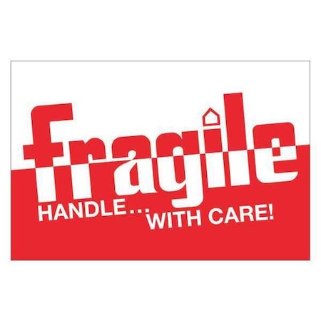 Tape Logic Tape Logic Labels, "Fragile - Handle With Care", 2" x 3", Red/White, 500/Roll DL1054