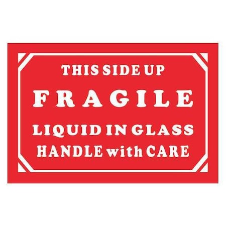 Tape Logic Tape Logic Labels, "Fragile - Liquid In Glass - Handle With Care, 2" x 3", Red/White, 500/Roll DL1068