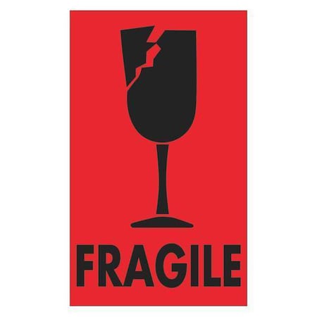 Tape Logic Tape Logic Labels, "Fragile", 3" x 5", Fluorescent Red, 500/Roll DL1076