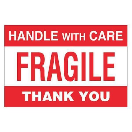 Tape Logic Tape Logic Labels, "Fragile - Handle With Care", 4" x 6", Red/White, 500/Roll DL3182