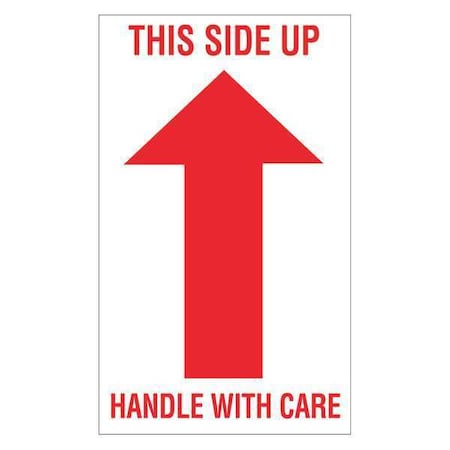 Tape Logic Tape Logic Labels, "This Side Up - Handle with Care", 3" x 5", Red/White, 500/Roll DL1050