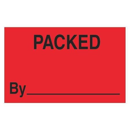 Tape Logic Tape Logic Labels, "Packed By", 1 1/4" x 2", Fluorescent Red, 500/Roll DL1178