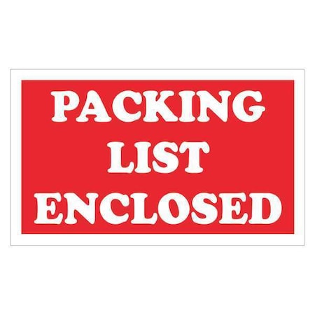 Tape Logic Tape Logic Labels, "Packing List Enclosed", 3" x 5", Red/White, 500/Roll SCL538