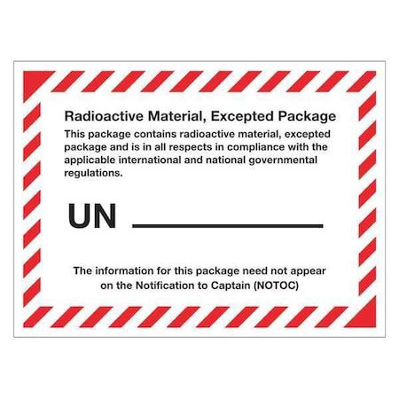 Tape Logic Tape Logic Labels, "Radioactive Material, Excepted Package", 4 3/8" x 3 1/4", Blue/White, 500/Roll DL1398