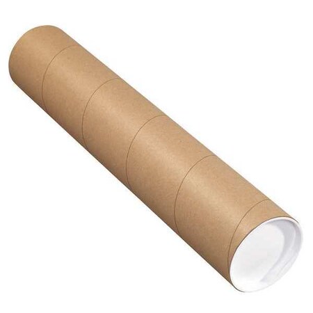 Partners Brand Kraft Mailing Tubes 4"x24" With Caps - Pack Of 15, 3-Ply Spiral Wound For Shipping
