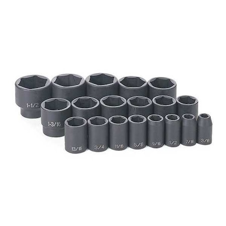 Grey Pneumatic 1/2" Drive Standard Length Impact Set, SAE, 19 pcs 1319