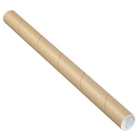 PARTNERS BRAND Mailing Tubes with Caps, 1-1/2" x 12", Kraft, 50/Case P1512K