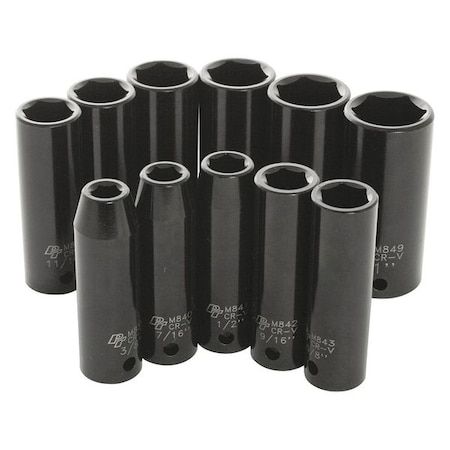 Performance Tool 1/2" Drive SAE Deep Impact Set, 11 Pc, 1/2" D, SAE, 11 pcs M590DB