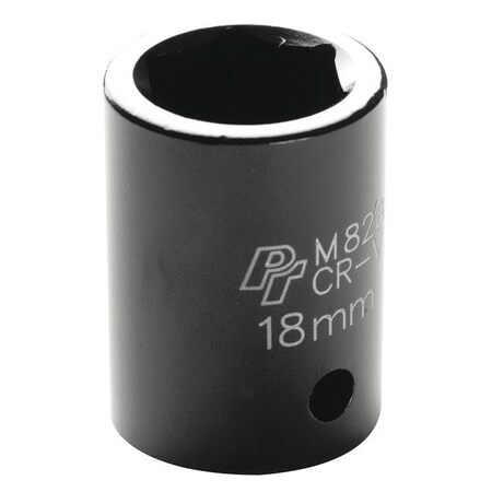 Performance Tool 1/2" Drive Impact Socket, 1/2" D, 6pt., 18mm Chrome plated M828