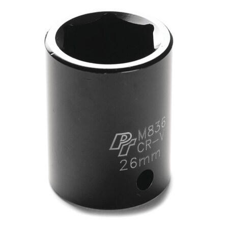 Performance Tool 1/2" Dr, 26mm Size, Metric Impact Socket, 6 Pts, Overall Length: 4.1" M836