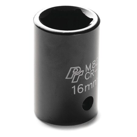 Performance Tool 1/2" Dr, 16mm Size, Metric Impact Socket, 6 Pts, Overall Length: 3.9" M826