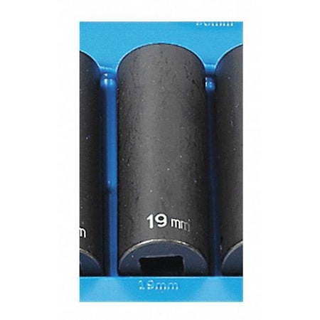 Grey Pneumatic 1/2" Drive, 19mm Size, Metric Socket, 12 Points, 19mm, 1/2"D, Impact, 12pt., D 2119MD