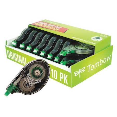 Tombow MONO Correction Tape, Gray/Clear Applicator, 0.17" x 394", White Tape, PK10 68720