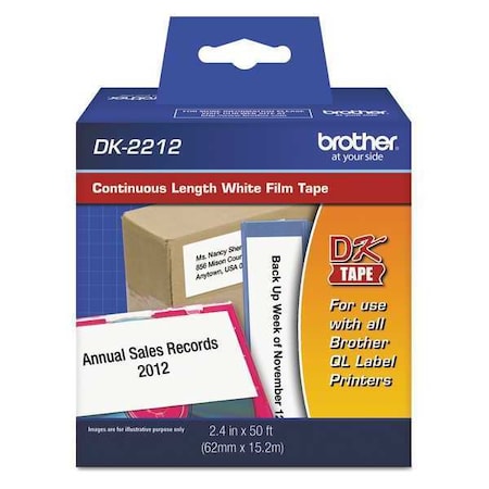Brother Brother DK2212 - Continuous Length Film Tape - 2.44" Width x 50 ft Length - Direct Thermal - White - 1-/ Roll DK-2212