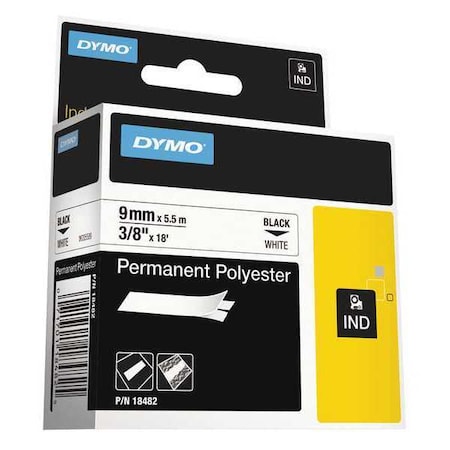 Dymo Rhino Permanent Poly Industrial Label Tape, 0.37" x 18 ft, White/Black Print 18482