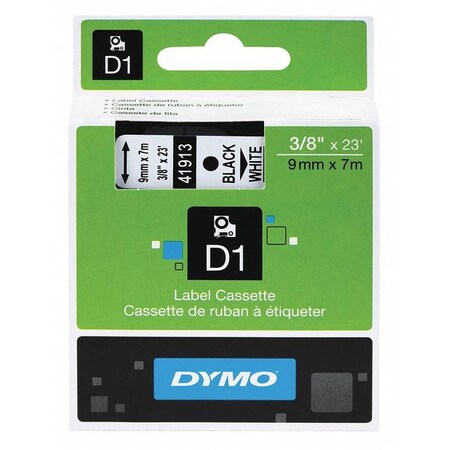 Dymo Label Tape, 3/8" x 23 ft., Black/White 41913