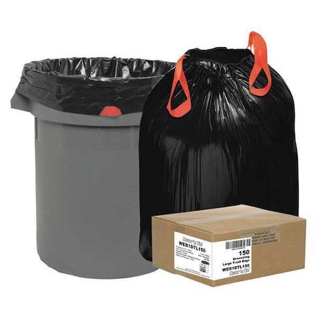 Draw N Tie Heavy-Duty Trash Bags, Drawstring, 33 gal, 1.2 mil, 33.5" x 38", Black, PK150 WEB1DTL150
