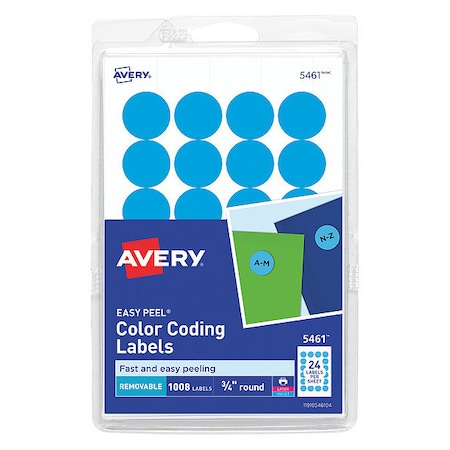 Avery Dennison Label, 0.75", Round, LBlue, PK1008 05461