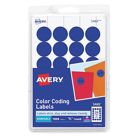 Avery Dennison Label, 0.75", Round, DarkBlue, PK1008 05469
