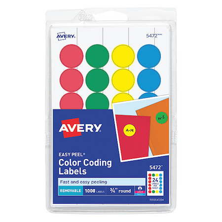 Avery Dennison Label, 0.75", Round, Assorted, PK1008 05472