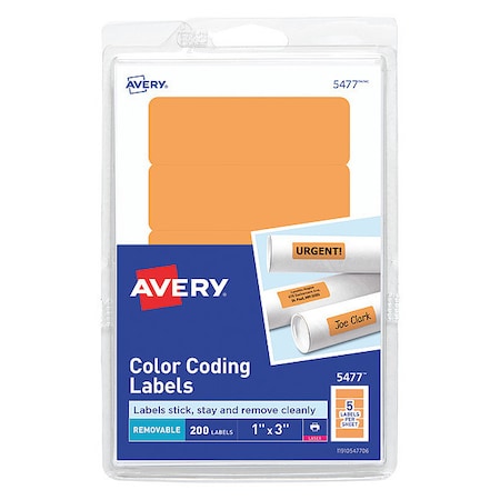 Avery Dennison Label, 1"X3", NeonOrange, PK200 05477