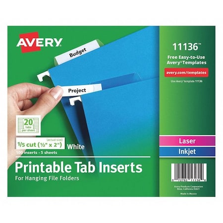 Zoro Select Tab Inserts 1/5-Cut, Pk100 11136