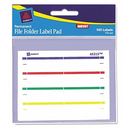 Avery Dennison File Folder Label Pad, Assorted Colors, Pk160 45215