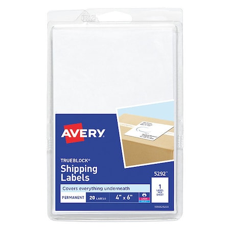 Avery Dennison Label, 4"X6", TrueBlock, White, PK20 5292