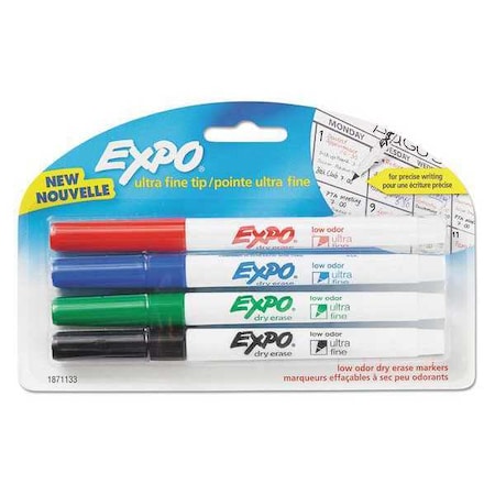 Expo Low-Odor Dry-Erase Marker, Extra-Fine Bullet Tip, Assorted Colors, PK4 1871133A