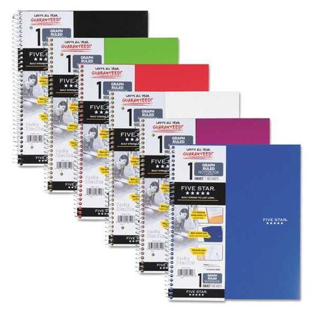 Five Star 06190 11" X 8-1/2" Graph Ruled 1 Subject Notebook Assorted Colors (Pack of 5)