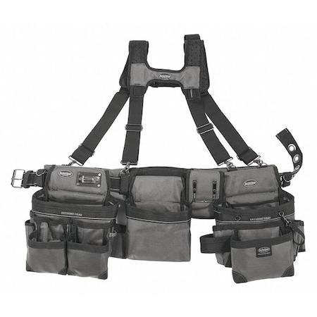 Bucket Boss Tool Belt, Modular Tool Belt, Gray, 1680 Heavy Duty Poly Fabric, 29 Pockets 55185