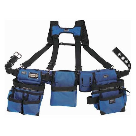 Bucket Boss Tool Belt, Framers Rig, 3 Bag, Royal Blue, Royal Blue, 1680 Heavy Duty Poly Fabric, 29 Pockets 55185-RB