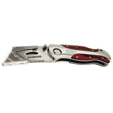 Bessey Folding Utility Knife, Wood, 6-1/4" Spring Release, 6-1/4" L D-BKWH