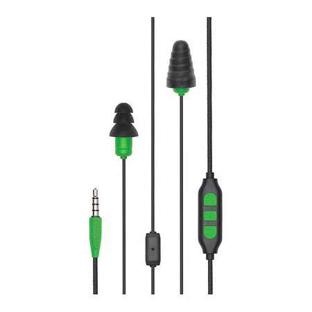 Plugfones Protector Plus Reusable Ear Plugs, Flanged Shape, 26 dB, Black/Green, 1 PR PIPP-BE