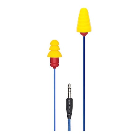 Plugfones Protector Reusable Ear Plugs, Flanged Shape, 26 dB, Blue/Red/Yellow, 1 PR PIP-UY(VL)
