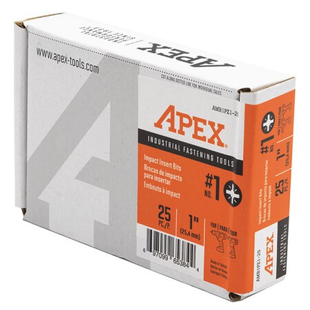 Apex Tool Group Bit, 1", Pozi 1, 25 pcs. AMB1PZ1-25