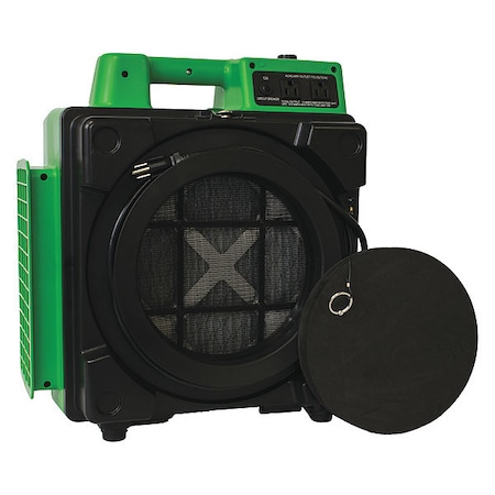 Xpower HEPA Mini Air Scrubber W/ Built-In Power Outlets & 3-Stage Filter System, 1/2 HP, 550 CFM, 2.8 Amps, 5 Speed X-2480A GREEN