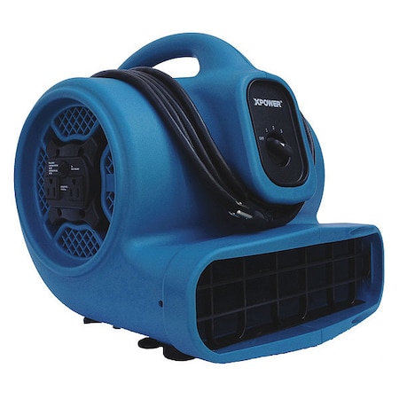 Xpower Air Mover W/ Power Outlets for Daisy Chain, 1/4 HP, 1600 CFM, 3 Amps, 4 Positions, 3 Speeds X-400A