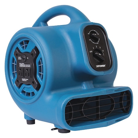 Xpower Mini Mighty Air Mover W/ Power Outlets and 3 hr Timer, 1/4 HP, 925 CFM, 2.3 Amps, 4 Positions, 3 Speeds, Blue P-230AT BLUE