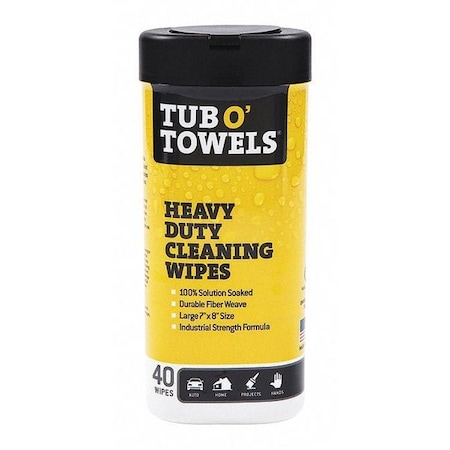 Tub O Towels Cleaning Wipes, Hvy-Duty, 40 Count Canistr TW40