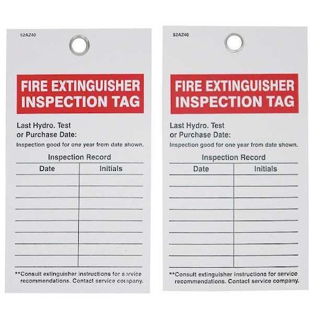 Badger Tag & Label Tag, Fire Extinguisher Inspection Tag, Vinyl, 5 3/4 in H x 3 5/32 in W, White, Rectangle, 25 PK 133